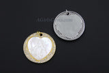 CZ Jesus Charms, Gold White Shell Mary Round Pendant #6, Silver Heart Mother of Pearl Shell Rosary Necklace Charm