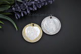 CZ Jesus Charms, Gold White Shell Mary Round Pendant #6, Silver Heart Mother of Pearl Shell Rosary Necklace Charm