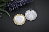 CZ Jesus Charms, Gold White Shell Mary Round Pendant #6, Silver Heart Mother of Pearl Shell Rosary Necklace Charm