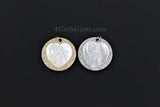 CZ Jesus Charms, Gold White Shell Mary Round Pendant #6, Silver Heart Mother of Pearl Shell Rosary Necklace Charm