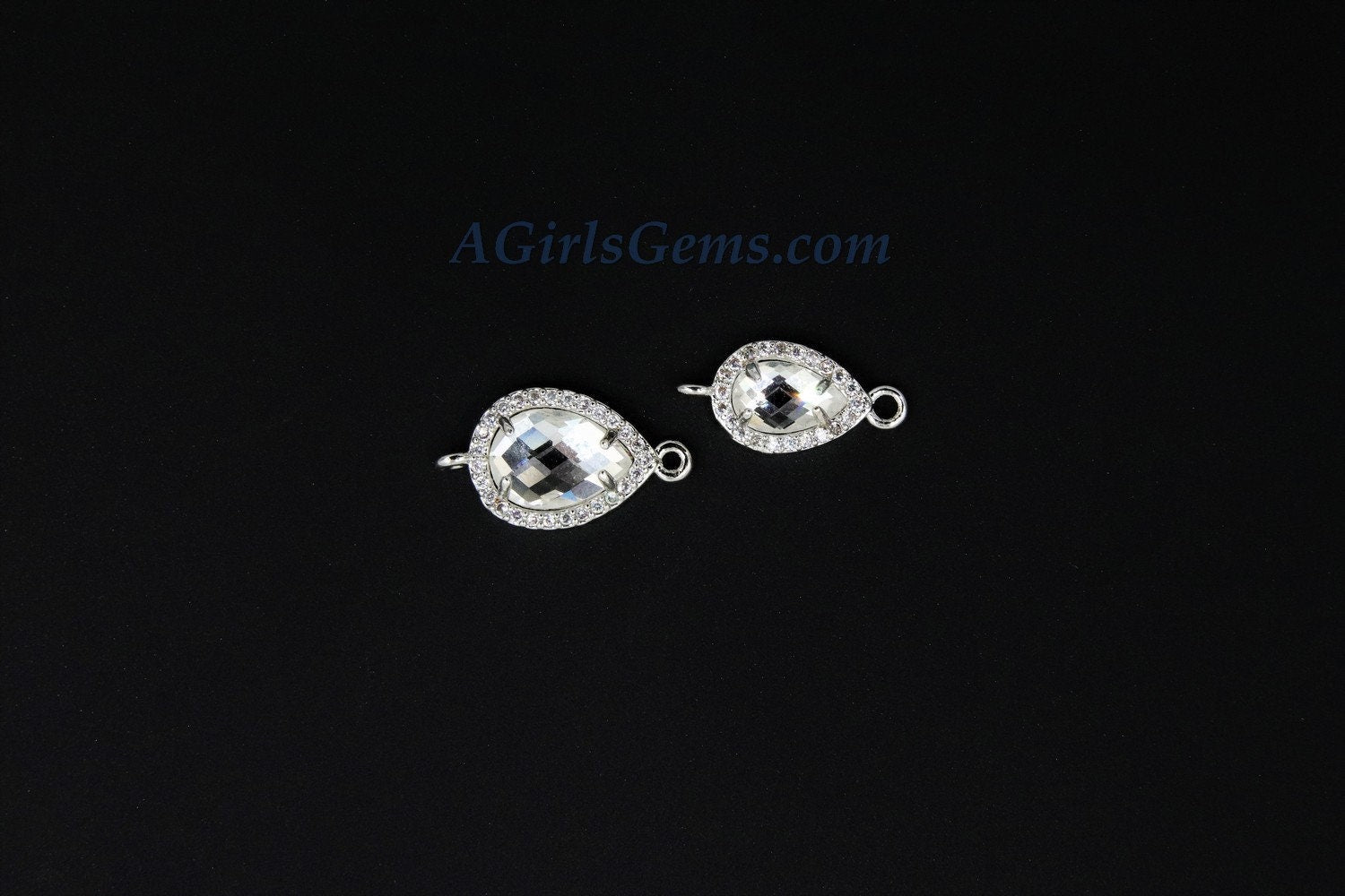 CZ Bezel Mirror Charm Connectors, 2 Pcs Gold Plated Links #176, Silver Connector for Link Chain Loop for Earrings Necklace