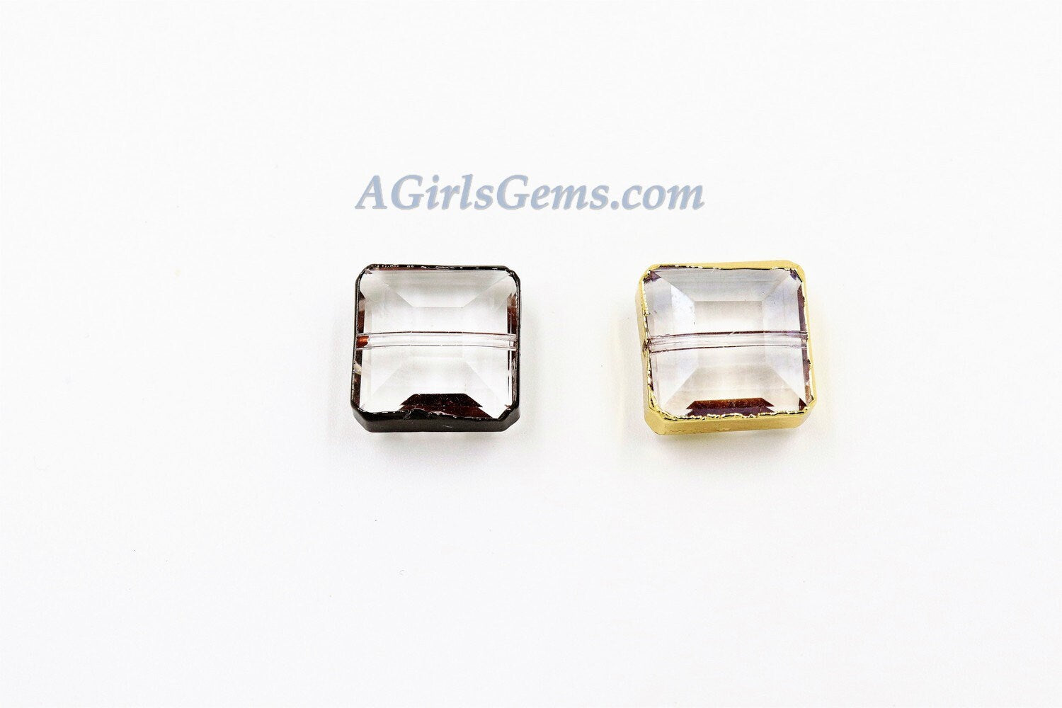 Crystal Beads, 2 Pcs Clear Chandelier Square Rectangle Soldered Bead Charms, Black Gold Necklace