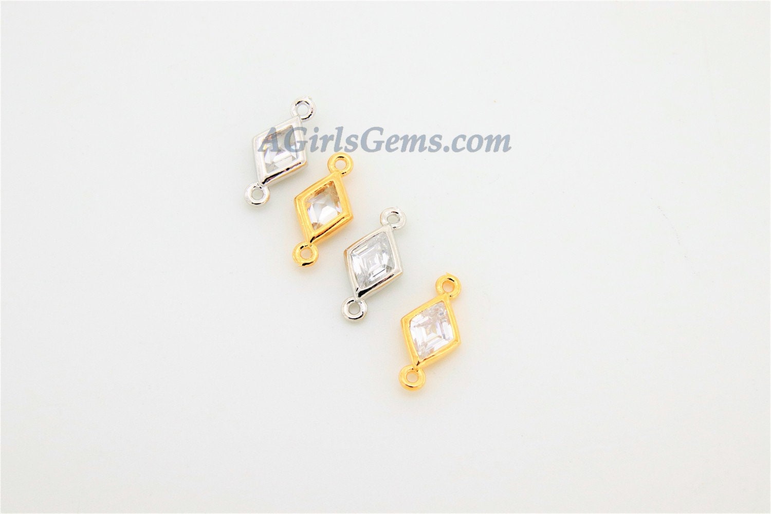 CZ Pave Diamond Shape Connectors, 2 Pcs Gold Cubic Zircon Tiny Diamond Earring Charms, Gold Findings