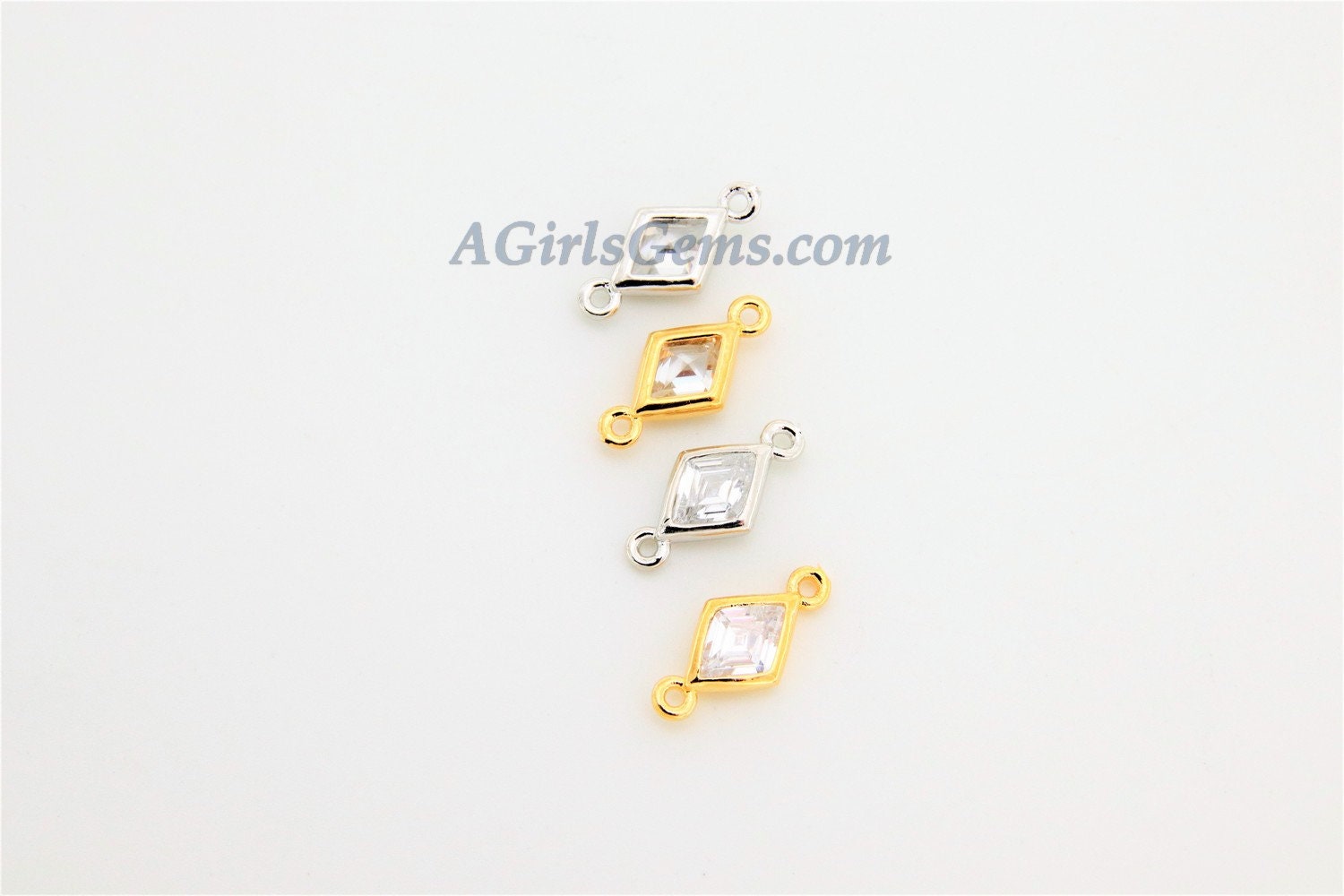 CZ Pave Diamond Shape Connectors, 2 Pcs Gold Cubic Zircon Tiny Diamond Earring Charms, Gold Findings