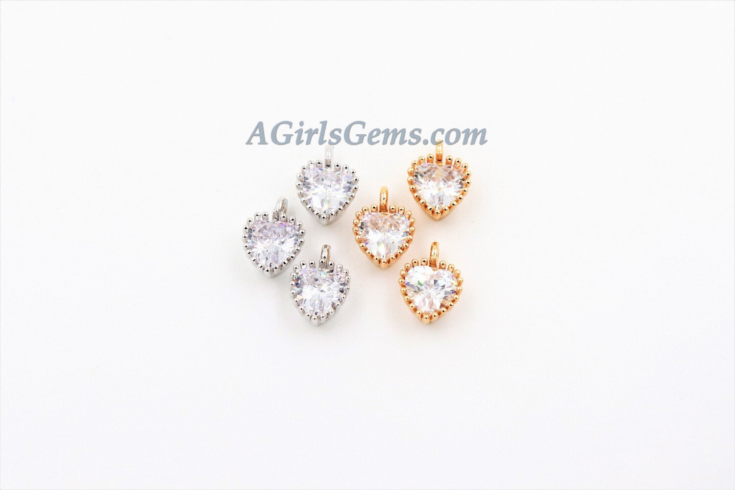 Cubic Zirconia Heart Charms, 2 Pcs Heart Shaped CZ Micro Pave Tiny Heart Love Charms, 8 x 12 mm