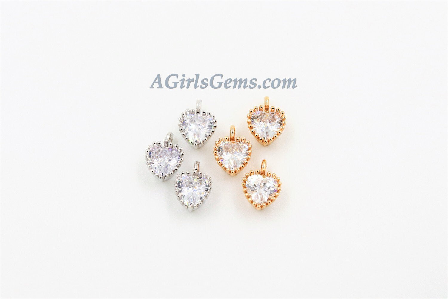 Cubic Zirconia Heart Charms, 2 Pcs Heart Shaped CZ Micro Pave Tiny Heart Love Charms, 8 x 12 mm