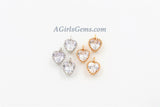 Cubic Zirconia Heart Charms, 2 Pcs Heart Shaped CZ Micro Pave Tiny Heart Love Charms, 8 x 12 mm