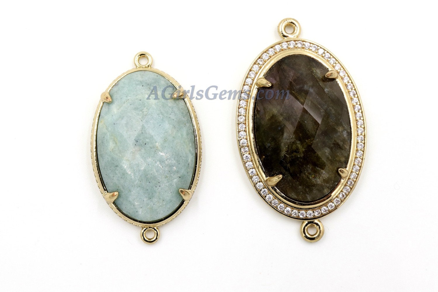 Amazonite Connector, Gold Oval Links for Bracelet and Necklace Jewelry making, Blue Amazonite Stone