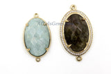 Amazonite Connector, Gold Oval Links for Bracelet and Necklace Jewelry making, Blue Amazonite Stone