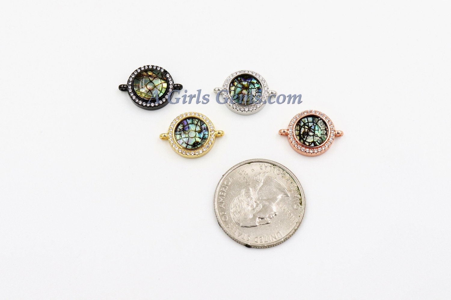 Bracelet Charm Connectors, 13 x 18 mm Shell Bracelet Charms, CZ Micro Pave Blue Shell Connector
