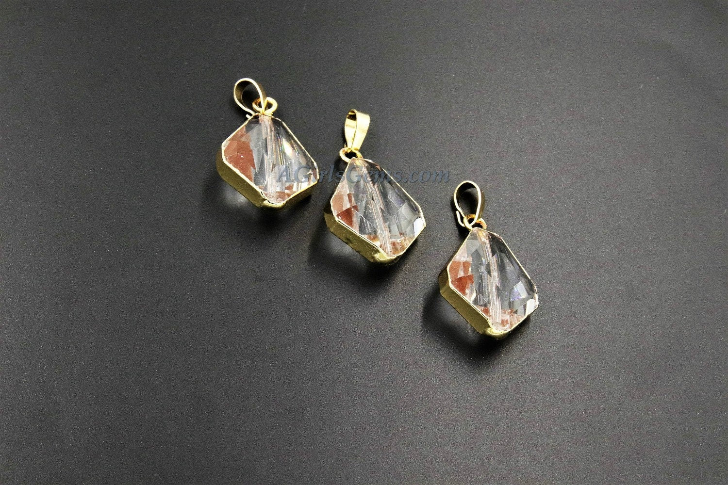 French Crystal Soldered Pendants, Crystal Teardrop Oval, Black