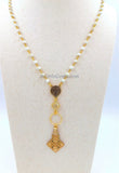 Brass Coptic Cross Necklace, White Turquoise Long Necklace, St. Benedict Religious Necklace