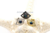 CZ Micro Pave Evil Eye Charm, Blue Evil Eye Abalone Pendants #302, Bracelets or Necklace in Gold