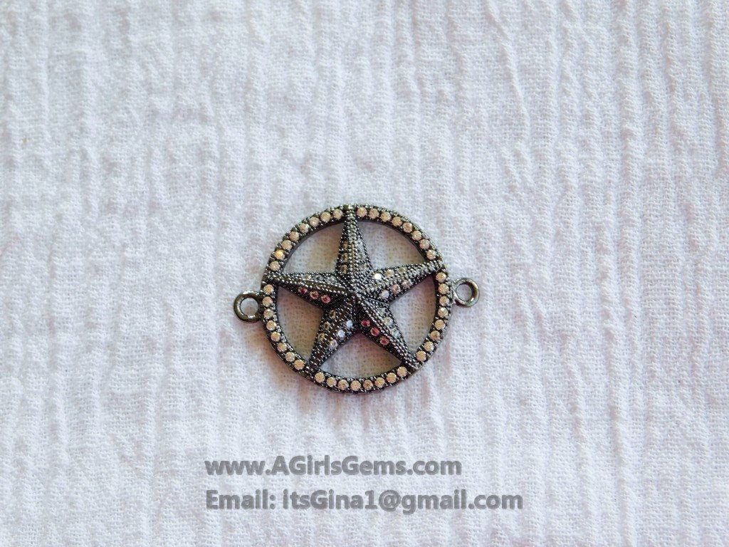 Star Sideways Connector Bead CZ Gunmetal Black Plated Starfish Link Charm Connector Link Pendant Bracelet Necklace AGGSM233