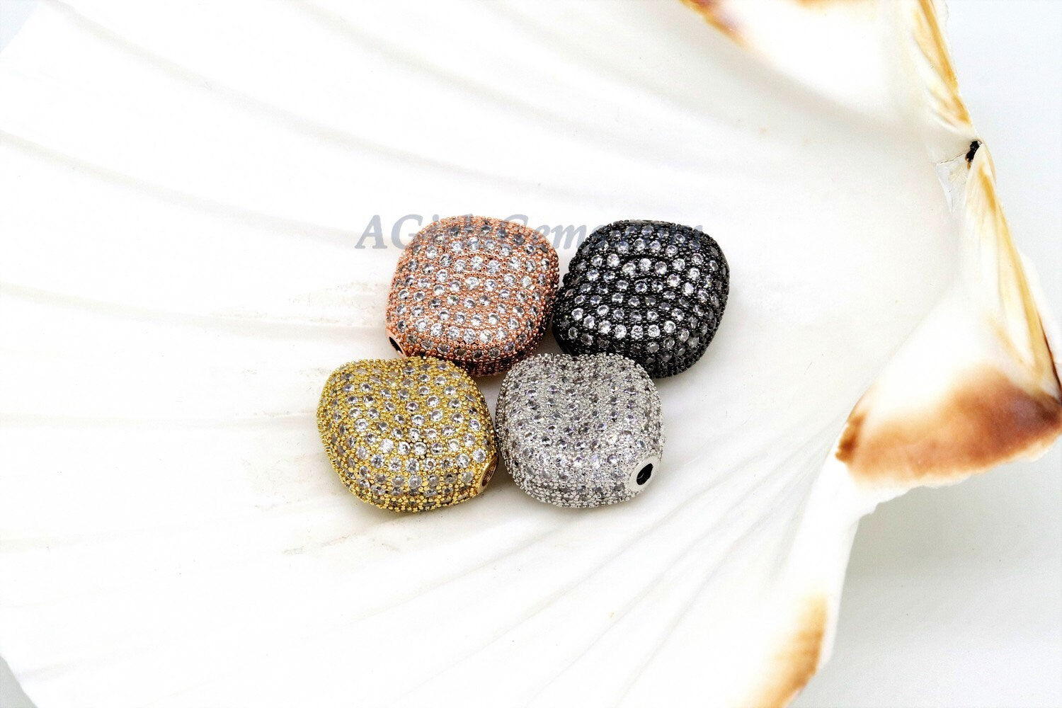 CZ Micro Pave Oval Diamond Beads, 17 x 20 mm Diamond Wavy Beads for Bracelet Charms - Football Shape Beads, Bracelet and Necklace Connectors