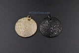 Large Round Disc Pendant, AG 159, CZ Micro Pave 28 mm Gold or Black Rhodium