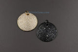 Large Round Disc Pendant, AG 159, CZ Micro Pave 28 mm Gold or Black Rhodium