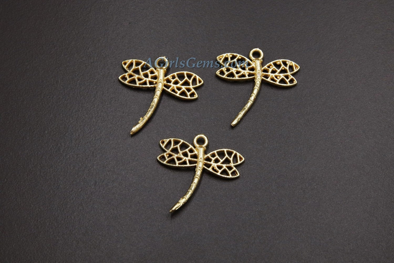 Dragonfly Charm, 4 pcs* Brushed Gold Charms for Flat Ring Hoop Earrings, Bracelet/Necklace Nature Insect Animal Charms