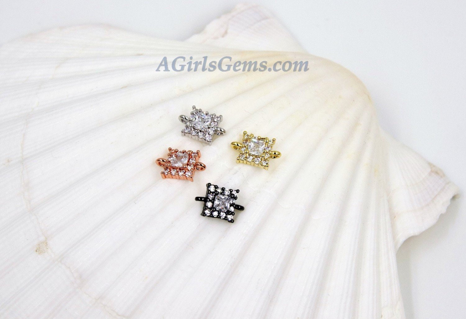 CZ Micro Pave Rectangle Connector Charms, 2 PCS/7 x 10 mm Tiny Mini CZ Drop Parts, Bezel Connectors