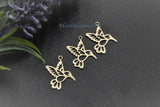 Gold Bird Charm, Hummingbird Brushed Gold Charms #686, Tiny Animal Flying Bird Jewelry Findings