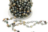 Amazonite Gunmetal Rosary Chain, 6 mm Wire Wrapped CH #355, 4 mm By The Foot