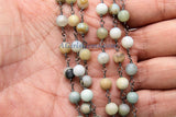 Amazonite Gunmetal Rosary Chain, 6 mm Wire Wrapped CH #355, 4 mm By The Foot