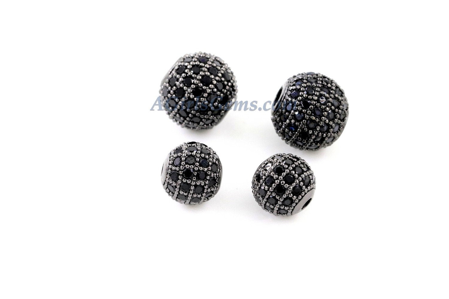 Gunmetal Black CZ Beads, Round Black CZ Micro Pave Beads, Ball Black Cubic Zirconia Plated Beads