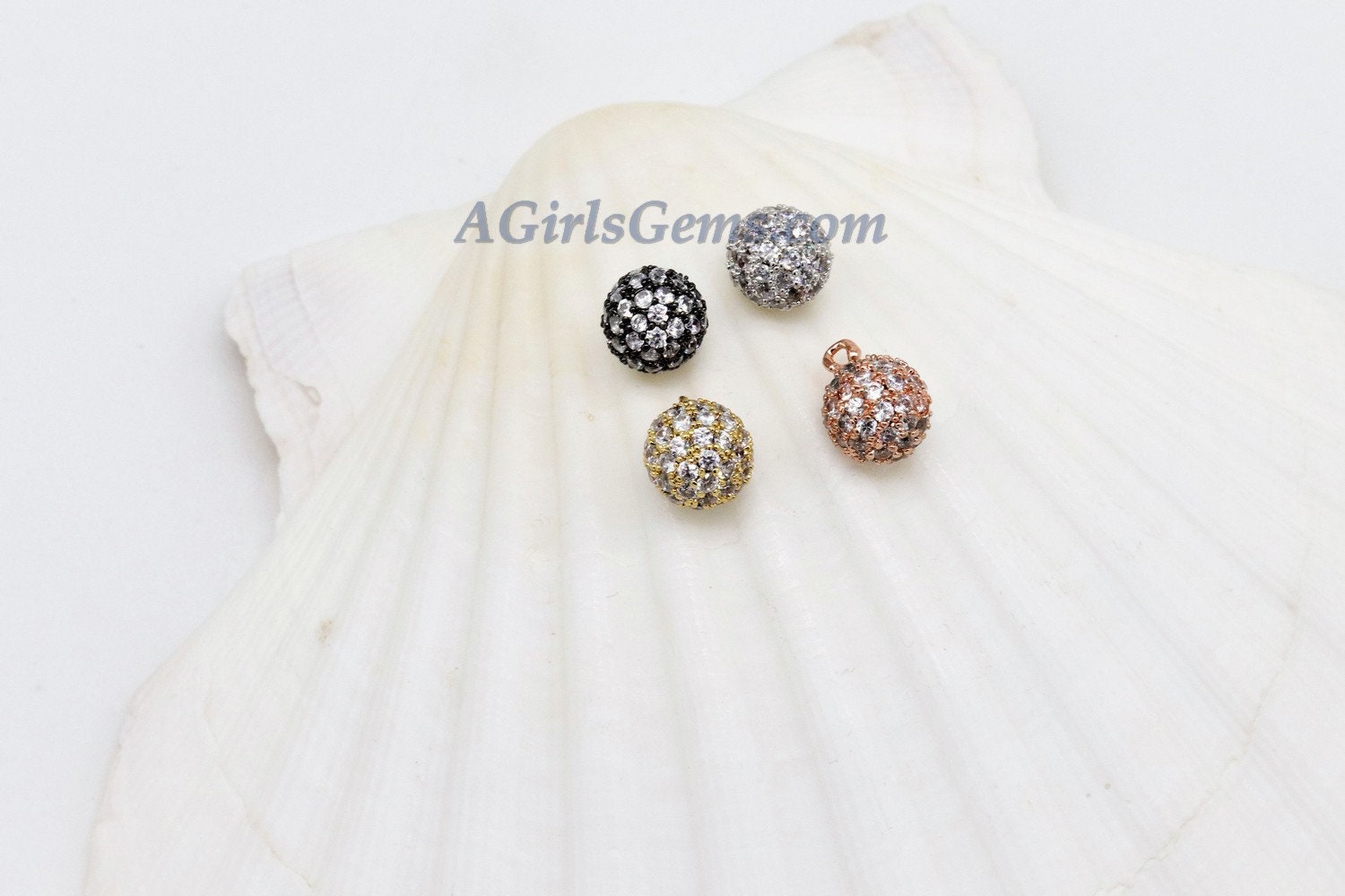 Round Crystal Ball Charm, CZ Micro Pave 6, 8 mm Extender Dangling Charms