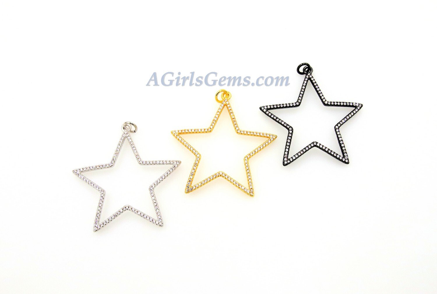 Star Crystal Charm Pendants, CZ Micro Pave Large CZ, 42 x 45 mm