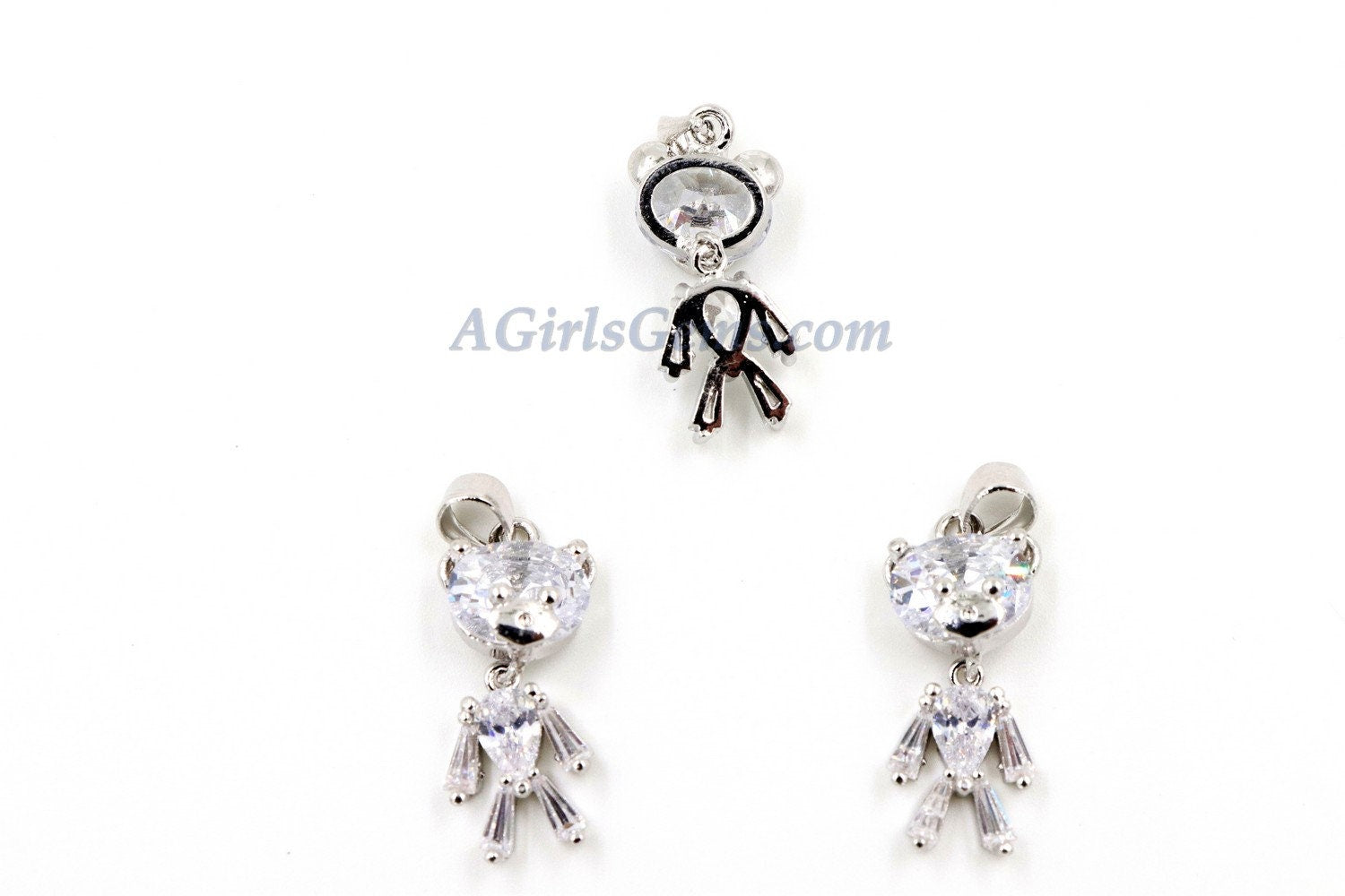 Teddy Bear Charm Pendants, 2 Pieces CZ Micro Pave Gold Crystal Movable Baby Bears Charms, Movable Dangle Animal Pendants