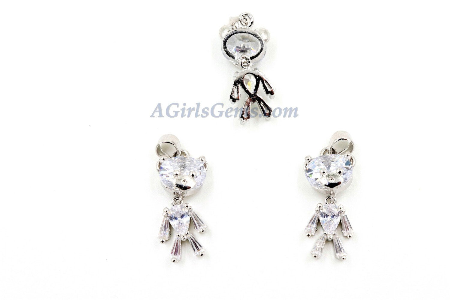 Teddy Bear Charm Pendants, 2 Pieces CZ Micro Pave Gold Crystal Movable Baby Bears Charms, Movable Dangle Animal Pendants