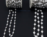 White Shell Rosary Chain, Silver Beaded Rosary Chain CH #236, Flat Beads in 4 mm or 6 mm