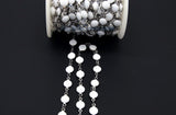 White Shell Rosary Chain, Silver Beaded Rosary Chain CH #236, Flat Beads in 4 mm or 6 mm