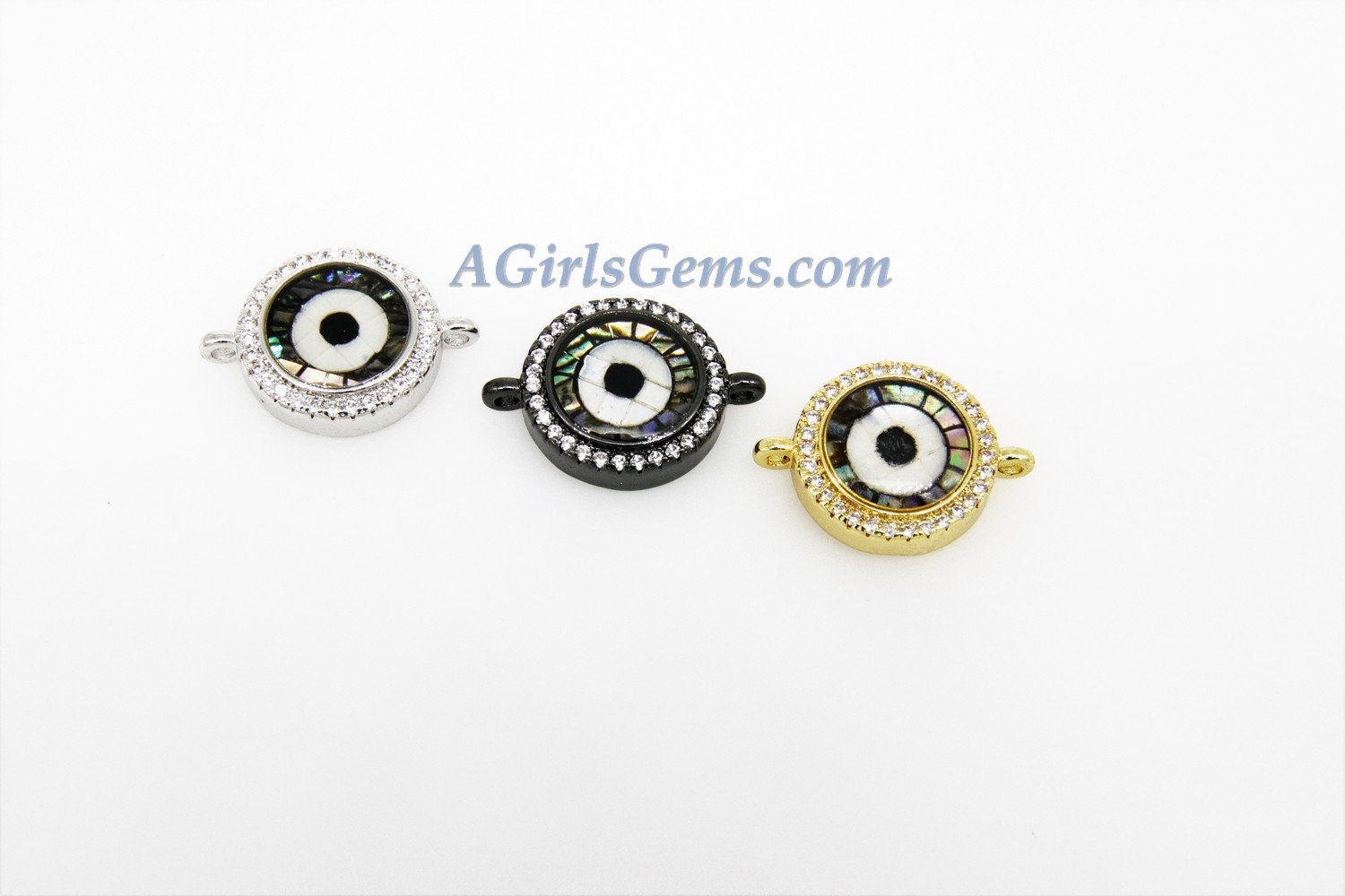 Abalone Shell Connector, CZ Micro Pave Links #286, Turkish Greek Round Disc