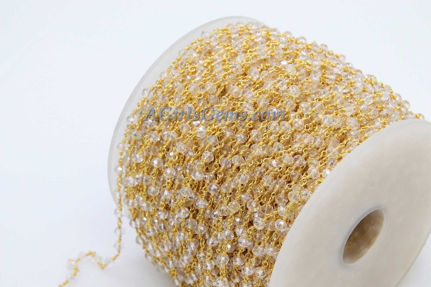 Clear Crystal AB Rosary Chain, 4 mm Mystic AB Crystal CH #329, Gold Plated Wire Wrapped Chains