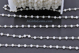 White Rosary Chain, Silver Plated White Chalcedony AB Mystic CH #432, 4 mm Wire Wrapped
