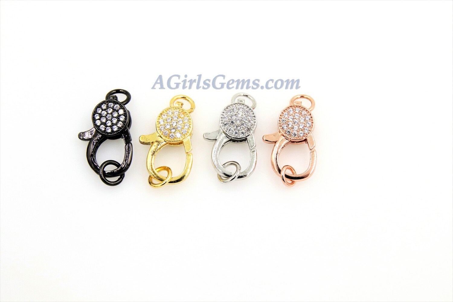CZ Micro Pave Lobster Clasp, Small Claws Gold Rose Silver Gunmetal Black, 10 x 16 mm Diamond Pave