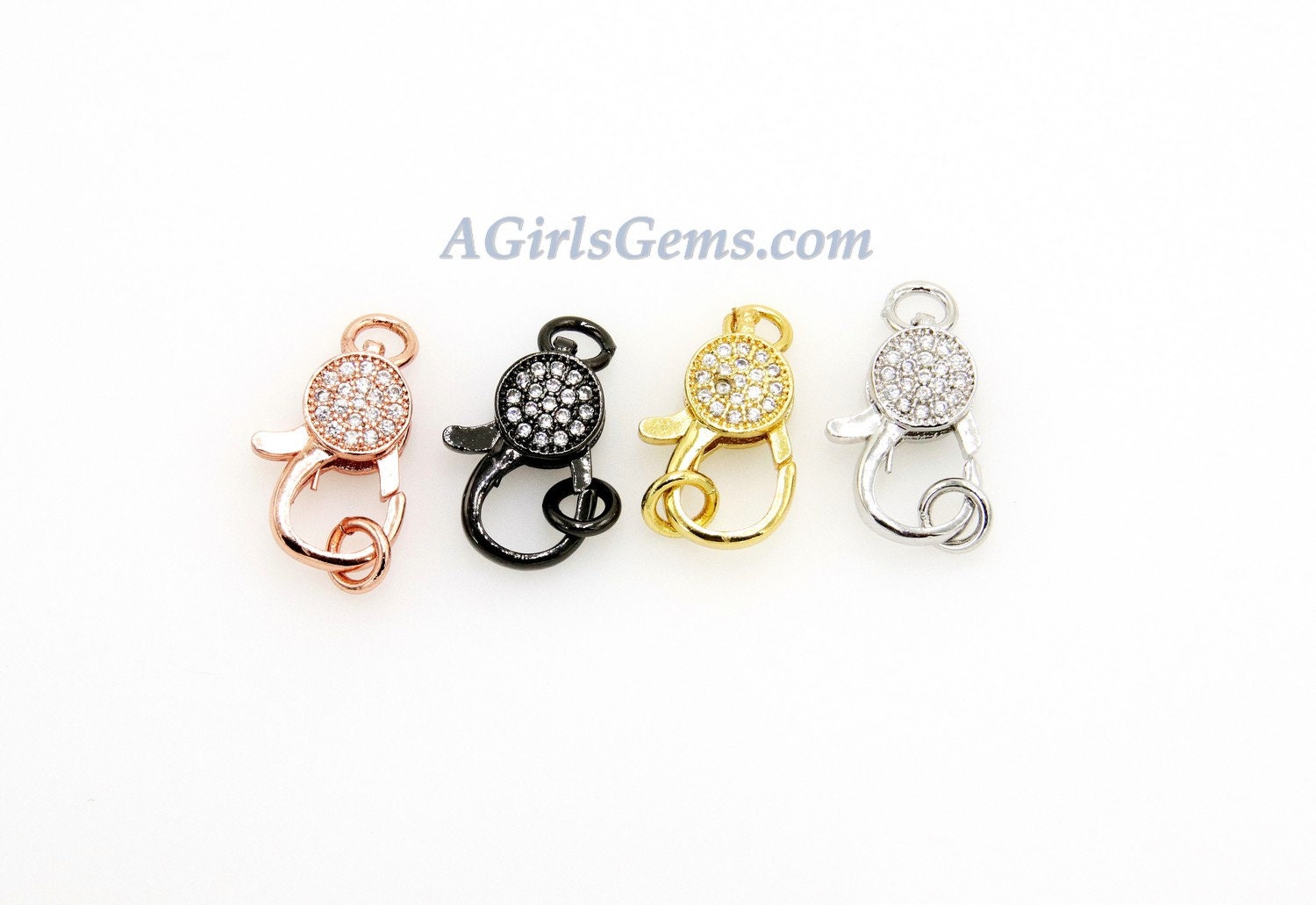 CZ Micro Pave Lobster Clasp, Small Claws Gold Rose Silver Gunmetal Black, 10 x 16 mm Diamond Pave