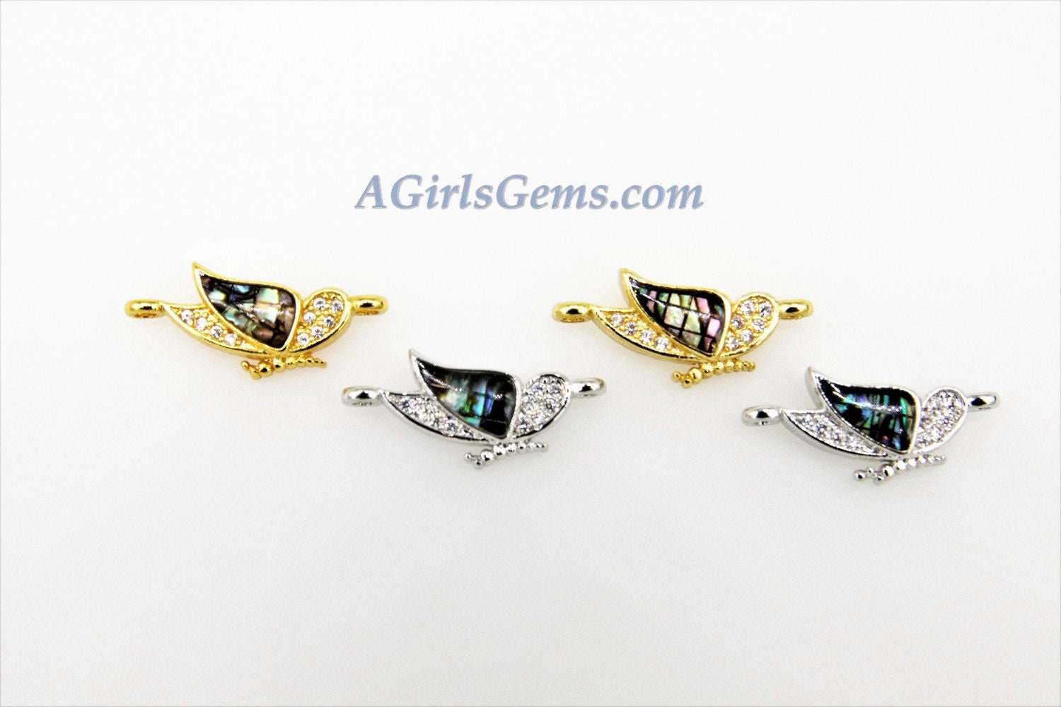 Hummingbird Charm, CZ Micro Pave Blue Bird Charm #61, Swallow/Sparrow Birds - 18 k Gold or Silver Rhodium Plated