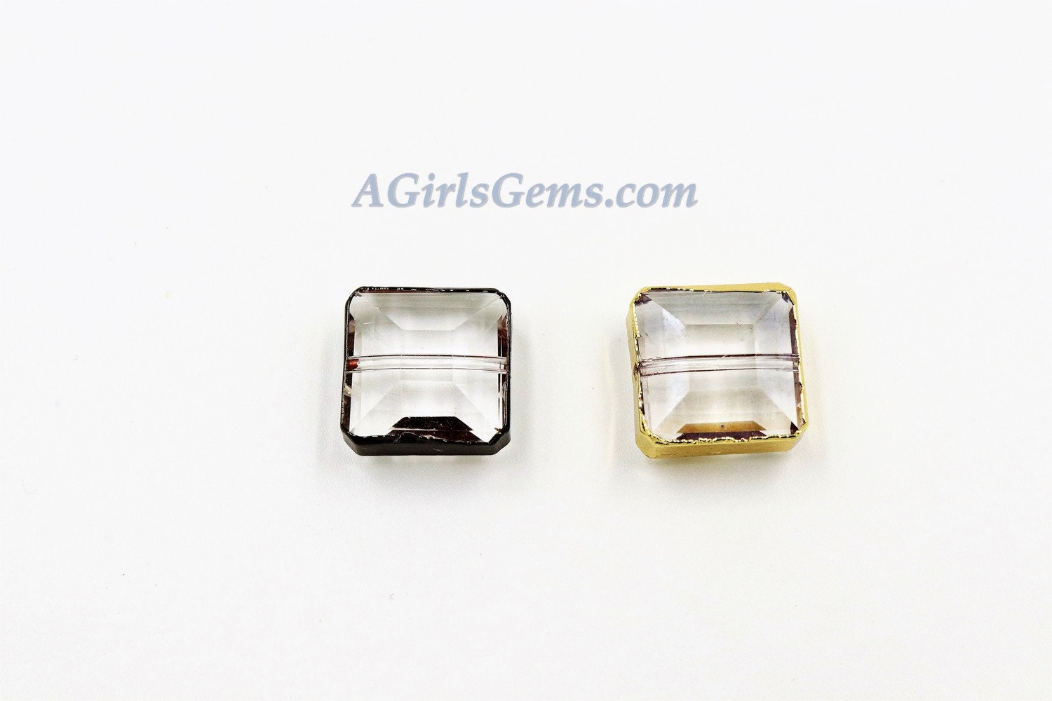 Crystal Beads, 2 Pcs Clear Chandelier Square Rectangle Soldered Bead Charms, Black Gold Necklace
