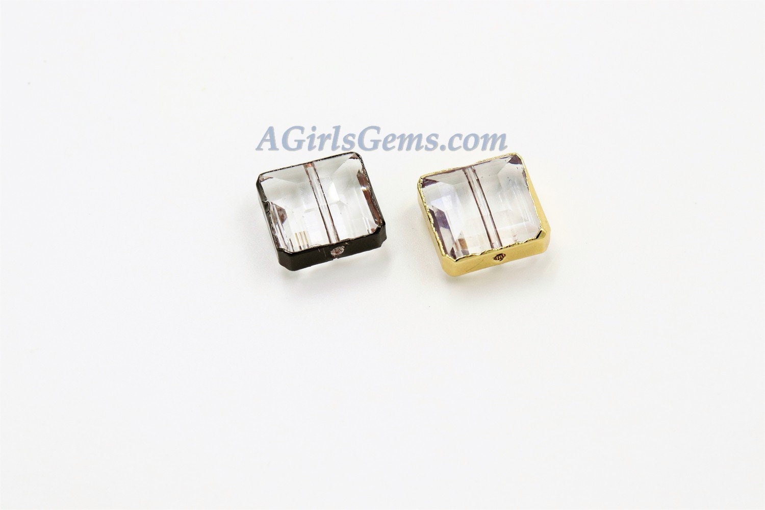 Crystal Beads, 2 Pcs Clear Chandelier Square Rectangle Soldered Bead Charms, Black Gold Necklace