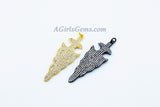 CZ Dagger Charms, Micro Pave Cubic Zirconia Arrowhead Charm #300, Gold or Black Plated Triangle Shape Arrow Pendants