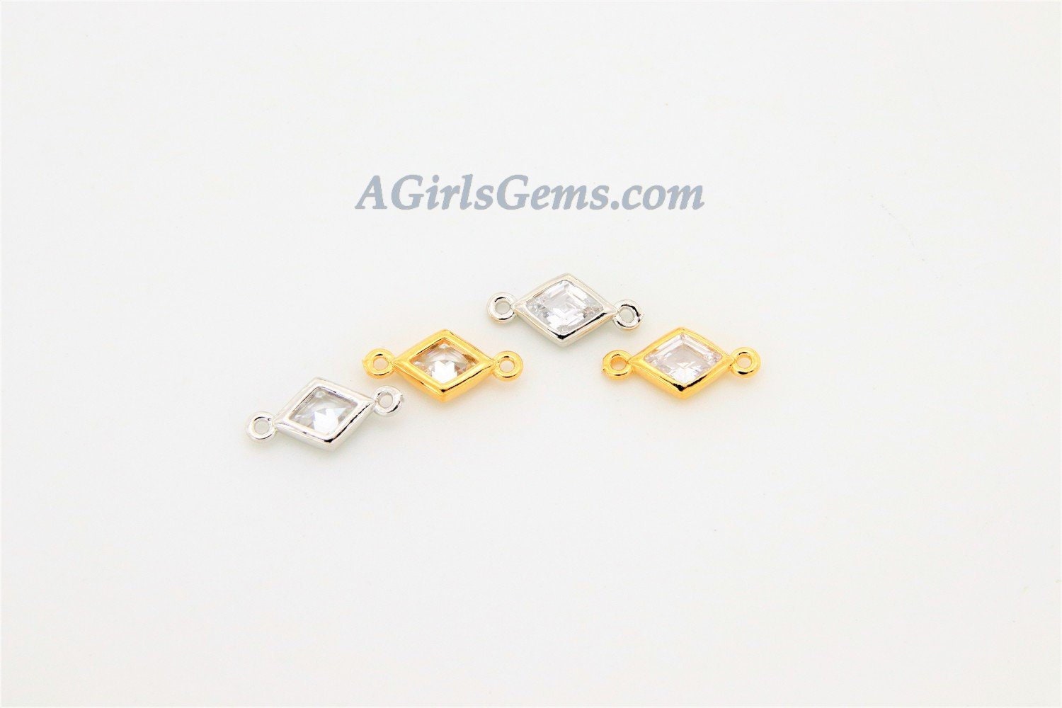 CZ Pave Diamond Shape Connectors, 2 Pcs Gold Cubic Zircon Tiny Diamond Earring Charms, Gold Findings