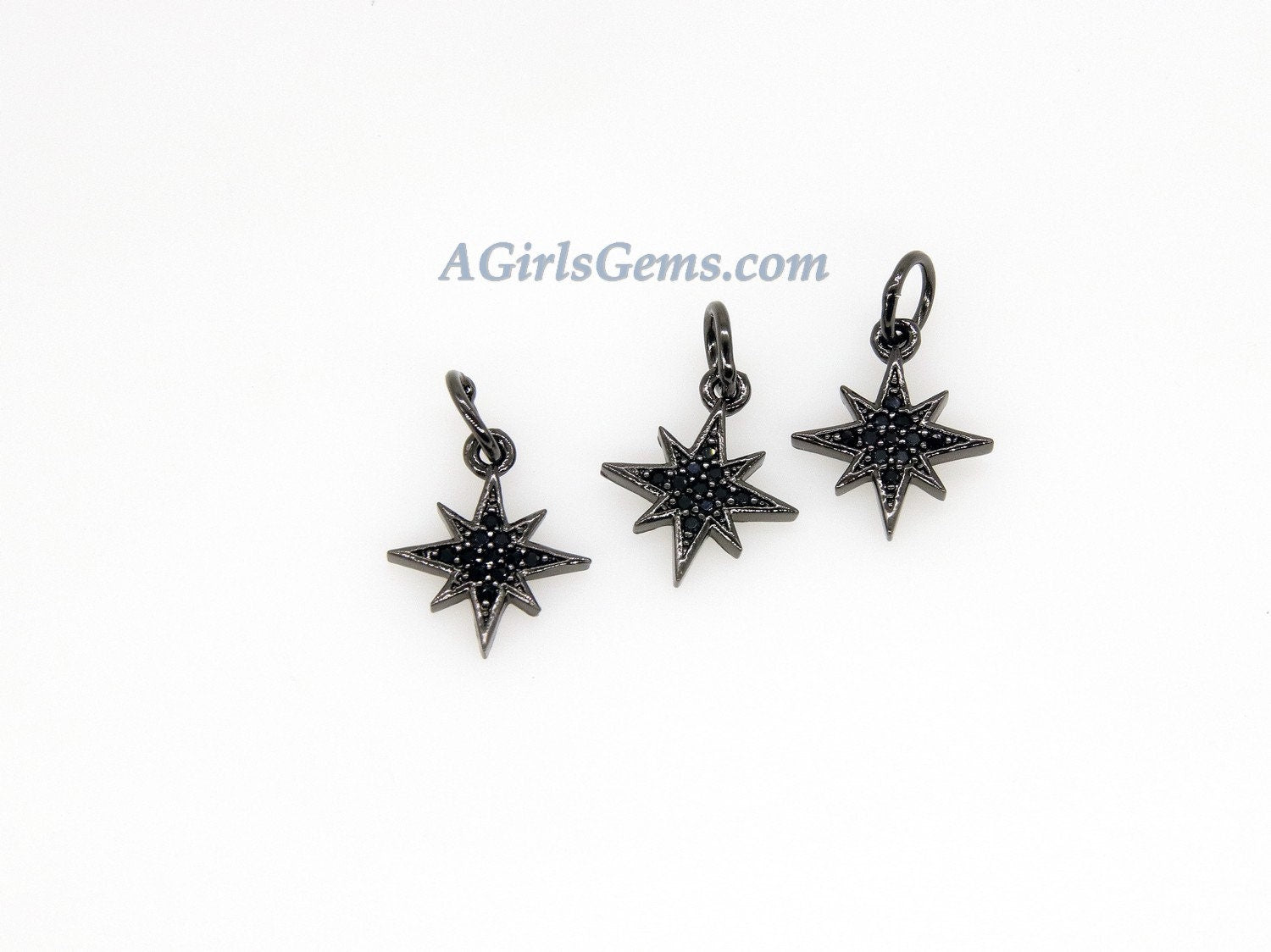 Star Charm Pendants, 2 Pcs CZ Micro Pave Mini CZ Charms, 12 x 14 mm Crystal Starburst 18 K Rose Gold