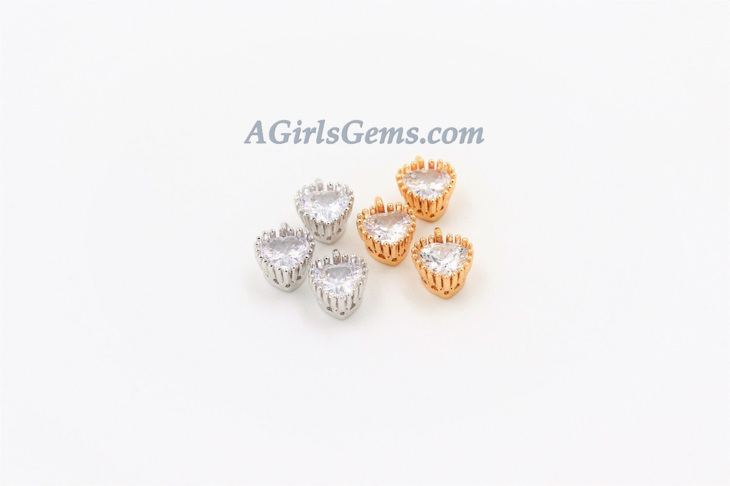 Cubic Zirconia Heart Charms, 2 Pcs Heart Shaped CZ Micro Pave Tiny Heart Love Charms, 8 x 12 mm