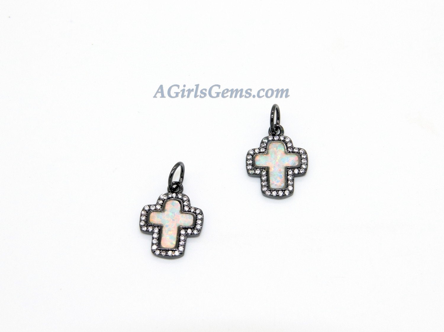 Cross Charm, CZ Micro Pave Gold Opal Cross Beads, AG 394