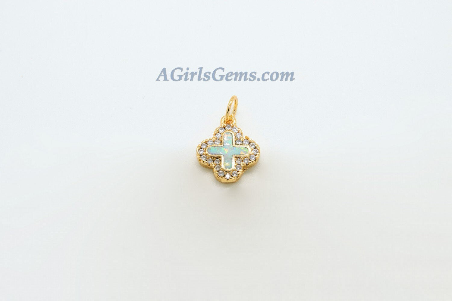 Cross Charm, CZ Pave Gold or Silver Opal Cross Pendants #418, Fire Opal Catholic Charms for Necklace Jewelry Making