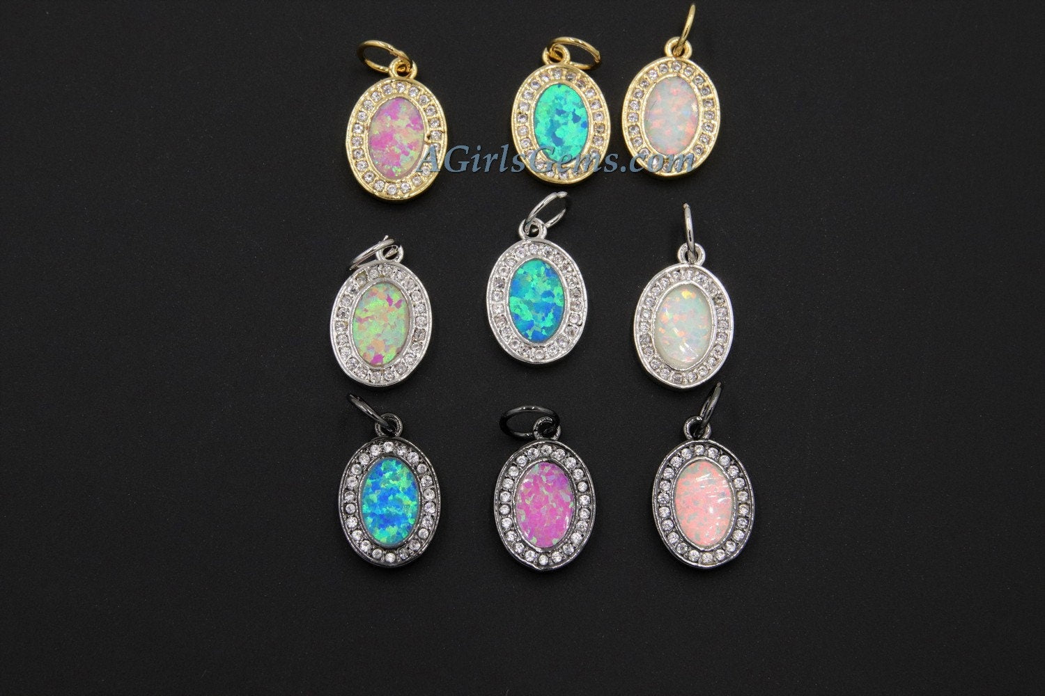 CZ Pave White Oval Charm, Blue Opal CZ Charms, Pink Shell Earring Dangles