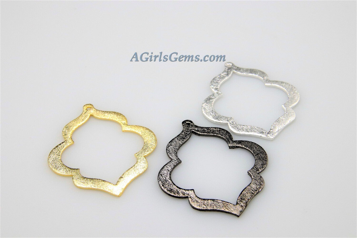 Gold Marquis Teardrop Hoop Charm, Brushed Soldered Flat Ring Charms Keyhole #668, 32 x 40 mm Scallop Pendant