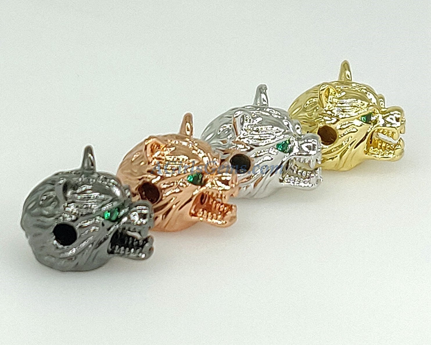 CZ Micro Pave Wolf Head Bead Spacers, Men's Animal Charm Beads, Black/Silver/Gold/Rose